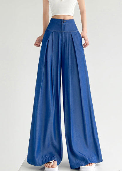 Light Blue Button Denim Wide Leg Pants High Waist Nn023