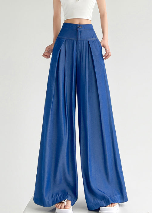 Light Blue Button Denim Wide Leg Pants High Waist Nn023