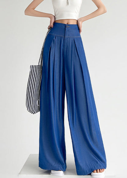 Light Blue Button Denim Wide Leg Pants High Waist Nn023