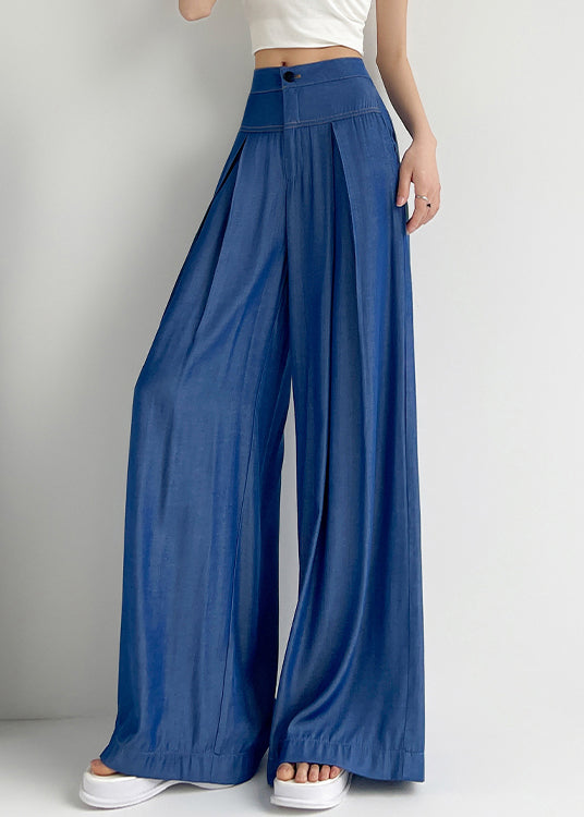 Light Blue Button Denim Wide Leg Pants High Waist Nn023