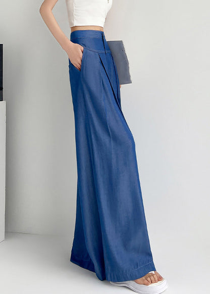 Light Blue Button Denim Wide Leg Pants High Waist Nn023