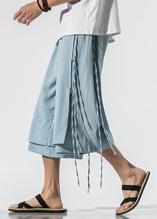 Light Blue Elastic Waist Tassel Crop Pants Summer Yt024