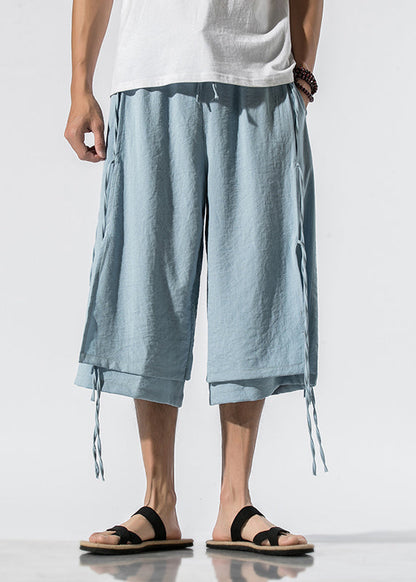 Light Blue Elastic Waist Tassel Crop Pants Summer Yt024