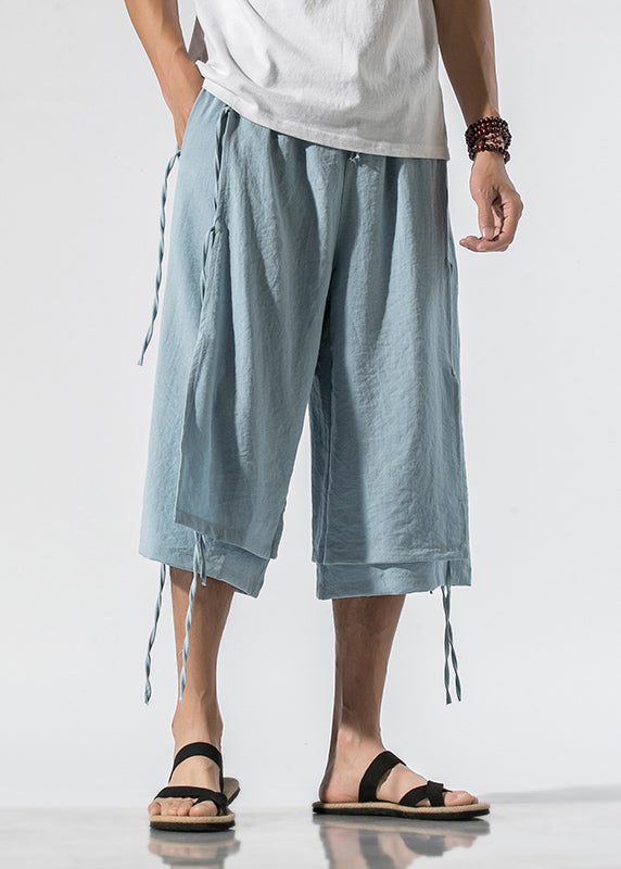 Light Blue Elastic Waist Tassel Crop Pants Summer Yt024