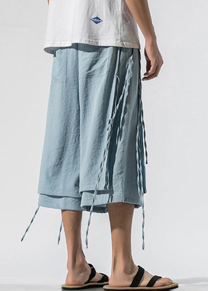 Light Blue Elastic Waist Tassel Crop Pants Summer Yt024
