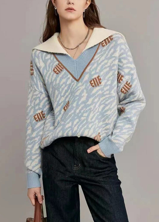 Light Blue Original Design Knit Sweaters Sailor Collar Winter Wk005