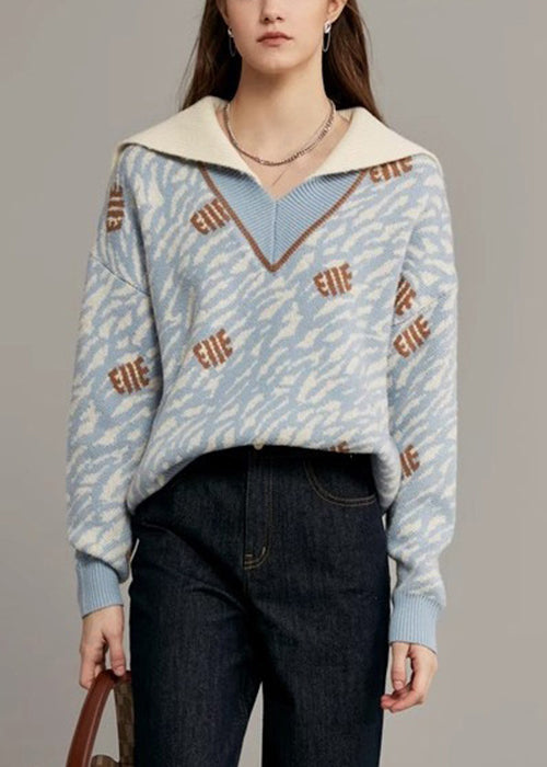 Light Blue Original Design Knit Sweaters Sailor Collar Winter Wk005