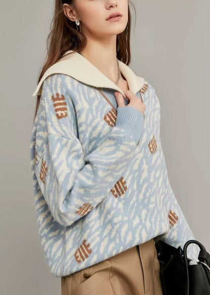 Light Blue Original Design Knit Sweaters Sailor Collar Winter Wk005