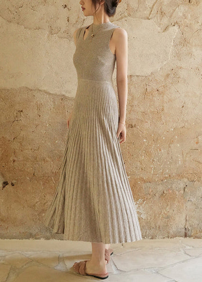 Light Grey High Waist Knit Long Dresses Wrinkled Summer Xx012