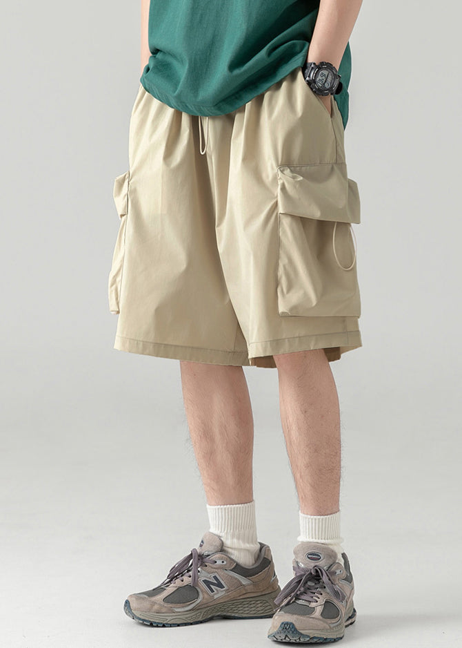 Shorts Khaki Light Drawstring Waist Summer Cotton Elastic