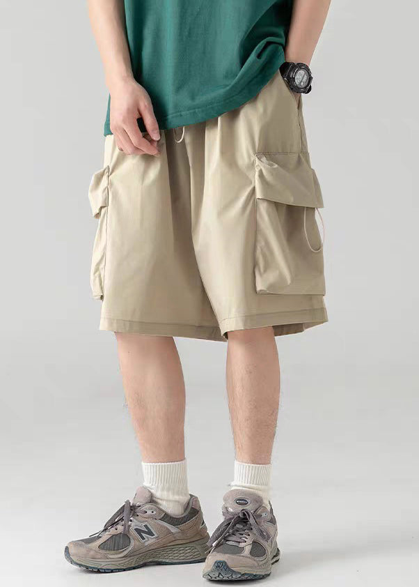 Shorts Khaki Light Drawstring Waist Summer Cotton Elastic