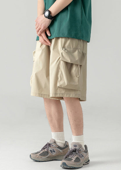 Shorts Khaki Light Drawstring Waist Summer Cotton Elastic