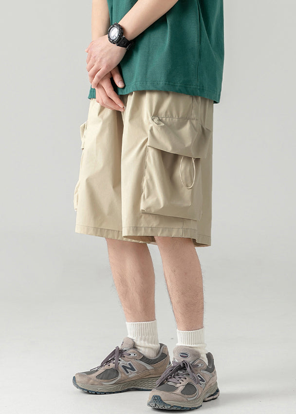 Shorts Khaki Light Drawstring Waist Summer Cotton Elastic