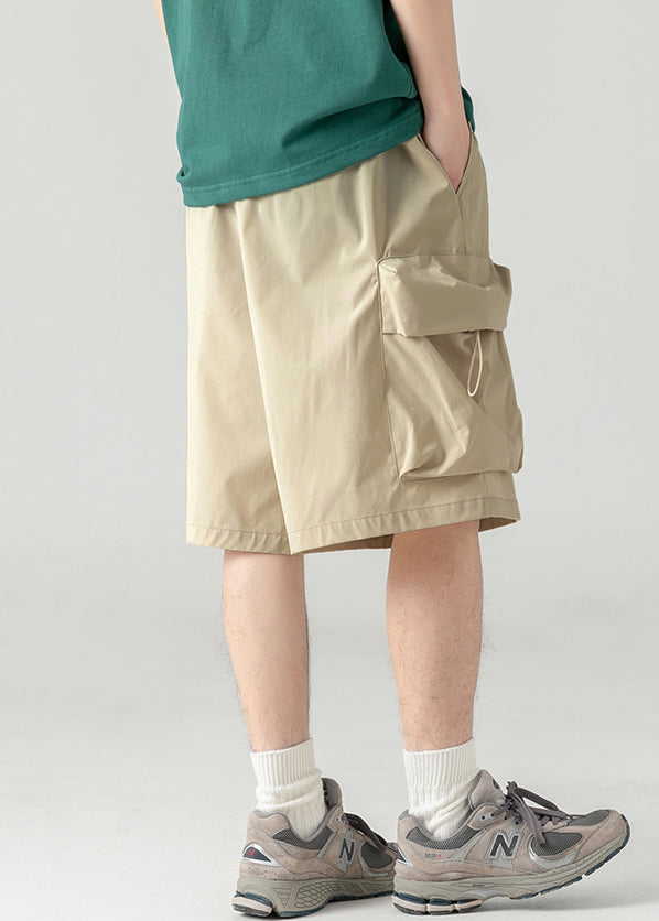 Shorts Khaki Light Drawstring Waist Summer Cotton Elastic