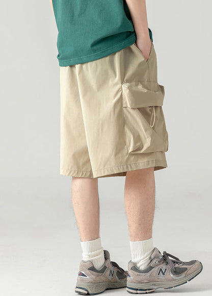 Shorts Khaki Light Drawstring Waist Summer Cotton Elastic