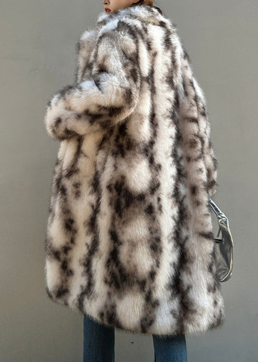 Light Pink Stand Collar Leather and Fur Maxi Coat Long Sleeve Rd019