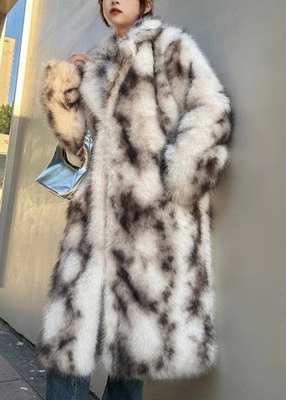 Light Pink Stand Collar Leather and Fur Maxi Coat Long Sleeve Rd019