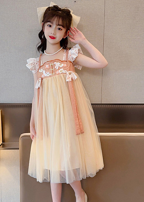 Light Yellow Square Collar Patchwork Tulle Long Dresses Summer Gf021