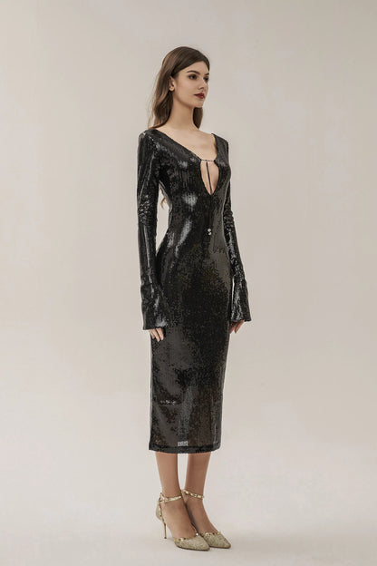 Lilly Black Sequin Maxi Dress