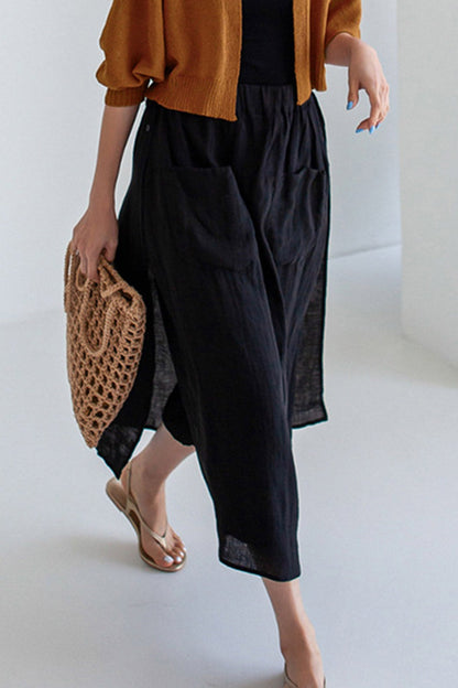 Linen Pocketed Midi Skirt