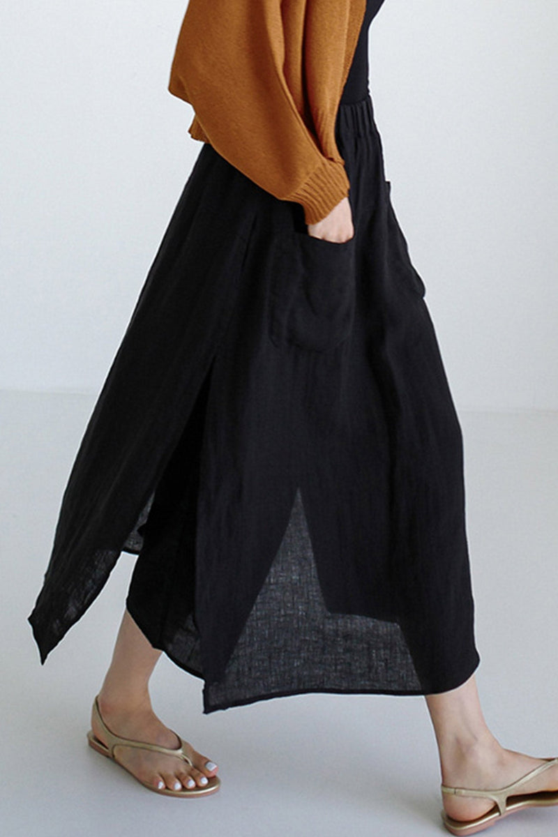 Linen Pocketed Midi Skirt