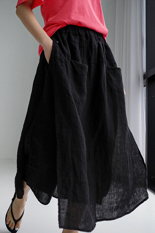 Linen Pocketed Midi Skirt