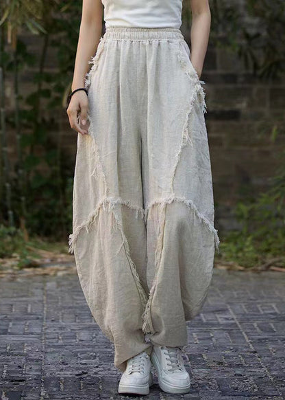 Linen Pockets Linen Lantern Pants Elastic Waist Qe041