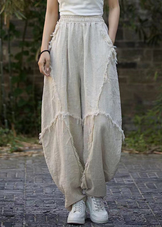 Linen Pockets Linen Lantern Pants Elastic Waist Qe041