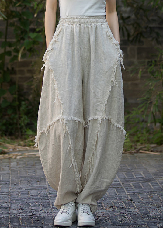 Linen Pockets Linen Lantern Pants Elastic Waist Qe041