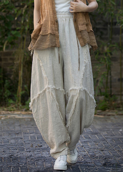 Linen Pockets Linen Lantern Pants Elastic Waist Qe041