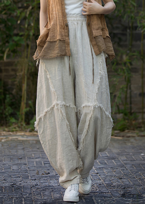 Linen Pockets Linen Lantern Pants Elastic Waist Qe041