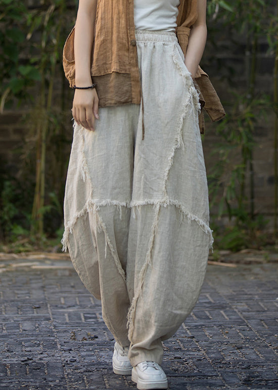 Linen Pockets Linen Lantern Pants Elastic Waist Qe041