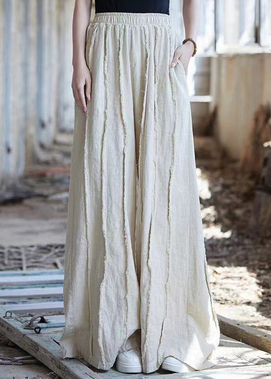 Linen Pockets Linen Wide Leg Pants High Waist Qe047