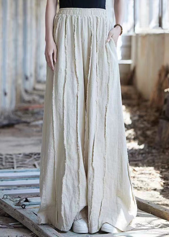 Linen Pockets Linen Wide Leg Pants High Waist Qe047