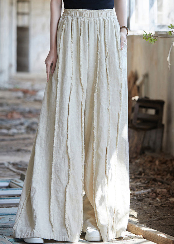Linen Pockets Linen Wide Leg Pants High Waist Qe047