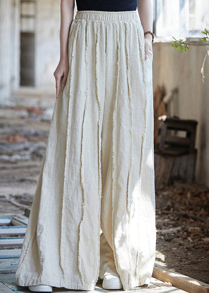 Linen Pockets Linen Wide Leg Pants High Waist Qe047