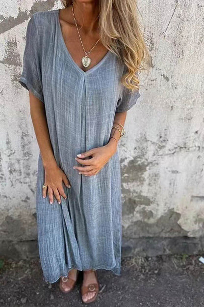 Cotton V Neck Midi Dress