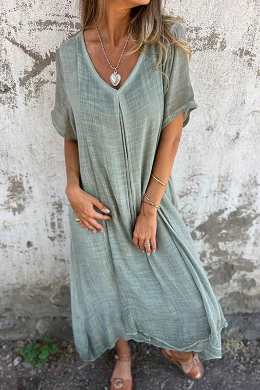 Cotton V Neck Midi Dress