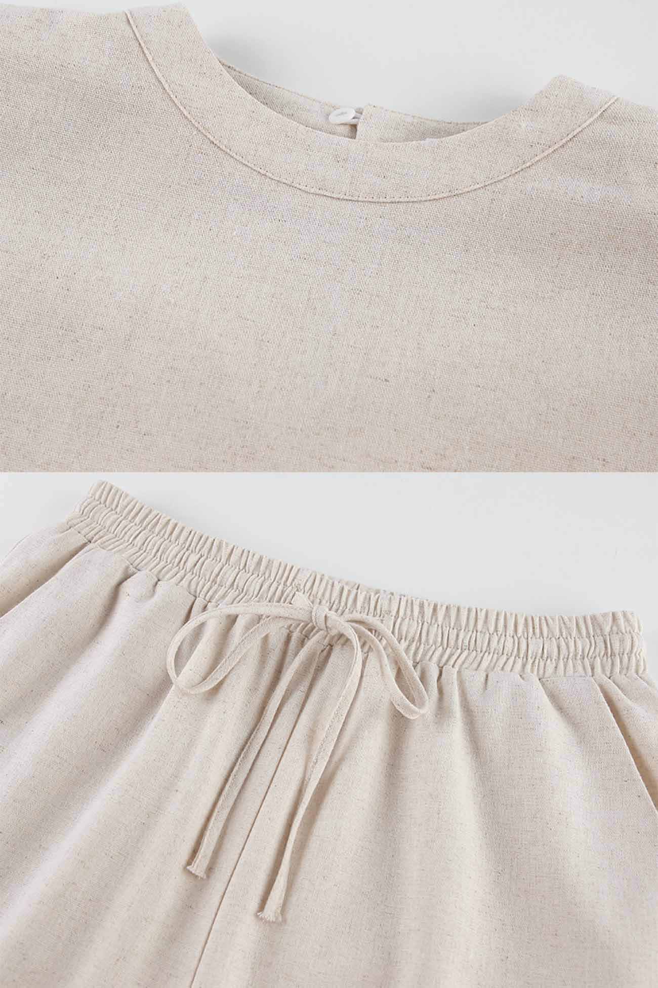 Linen Crop Tops Sleeveless Lace Up Pant Set