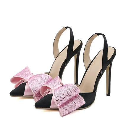 Spring Summer Crystal Bowknot Slingback Sandals High Heels Wedding Prom Shoes