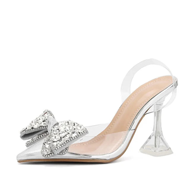 Pvc Transparent Pumps Crystal Bowknot High Heels Sandal Wedding Prom Shoes