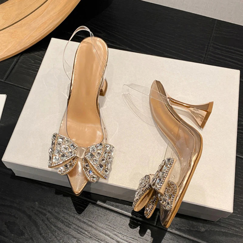 Pvc Transparent Pumps Crystal Bowknot High Heels Sandal Wedding Prom Shoes