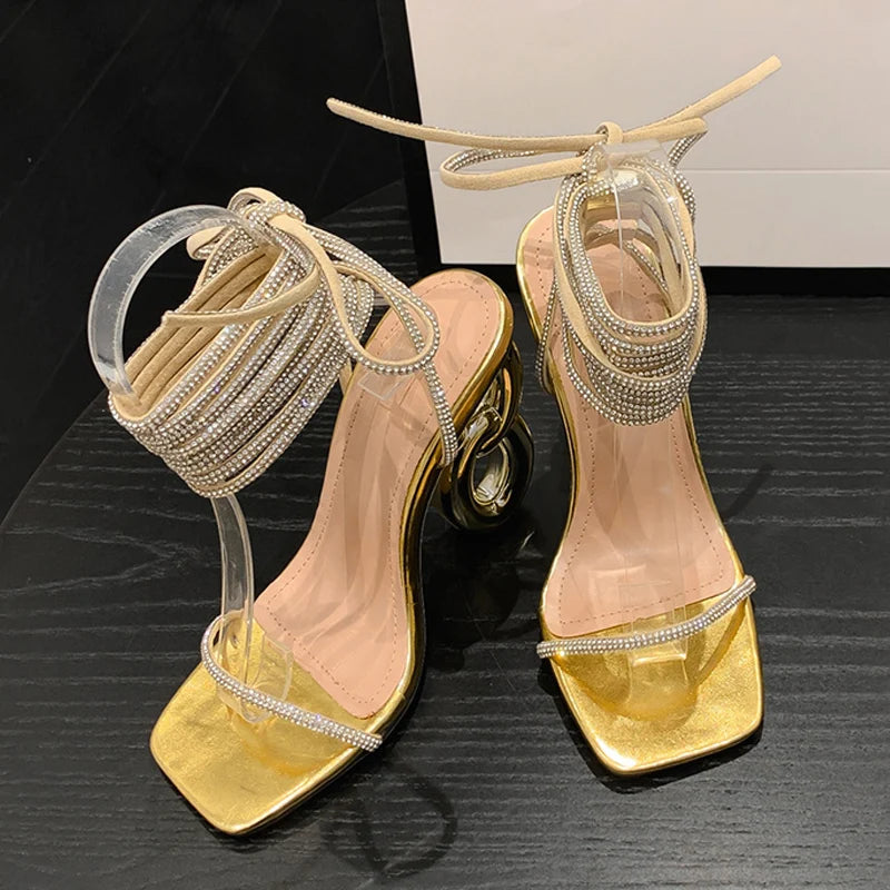 Liyke Silver Crystal Ankle Cross Strap Sandals – Wedding Banquet Shoes