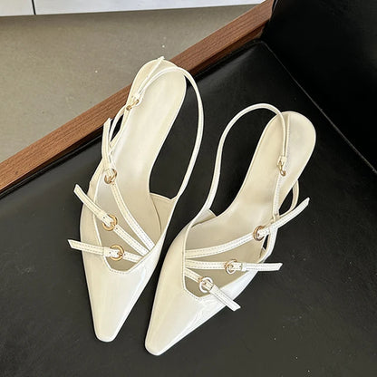 Liyke Spring Buckle Strap Pumps Office Shoes Pointed Toe Heels Sandals