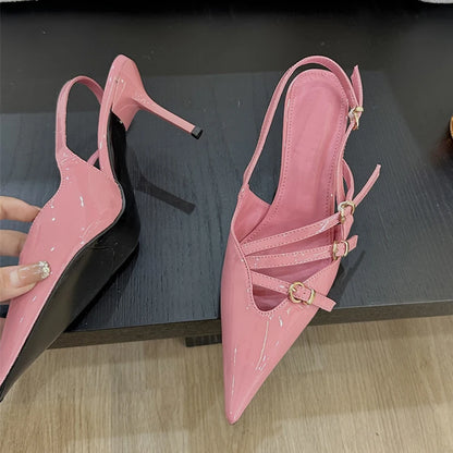 Liyke Spring Buckle Strap Pumps Office Shoes Pointed Toe Heels Sandals