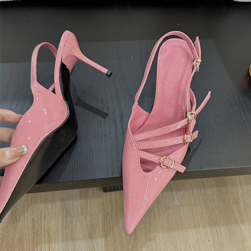 Liyke Spring Buckle Strap Pumps Office Shoes Pointed Toe Heels Sandals