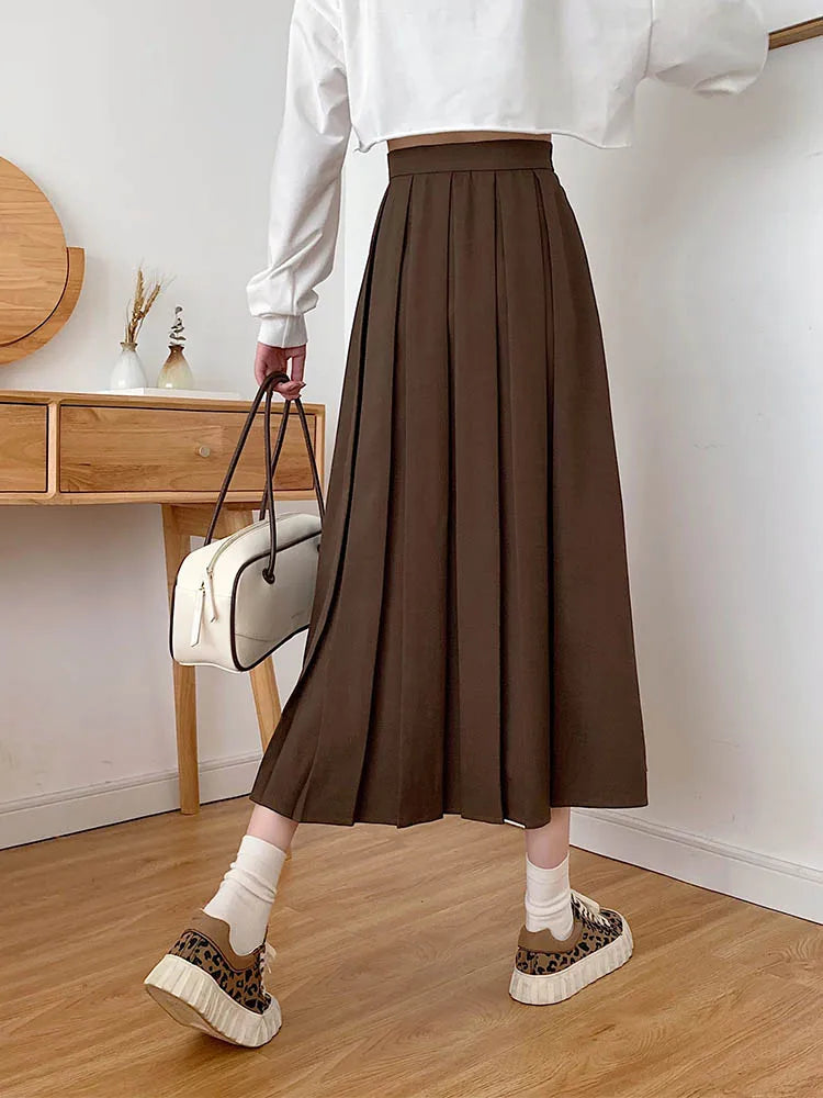 Dressbetty - Brown Summer Korean High Waist Midi A-line Skirt
