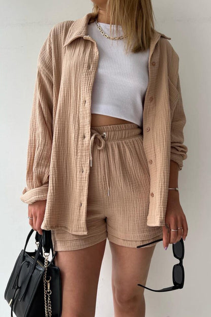 Long Sleeve Color Shirt Shorts Set