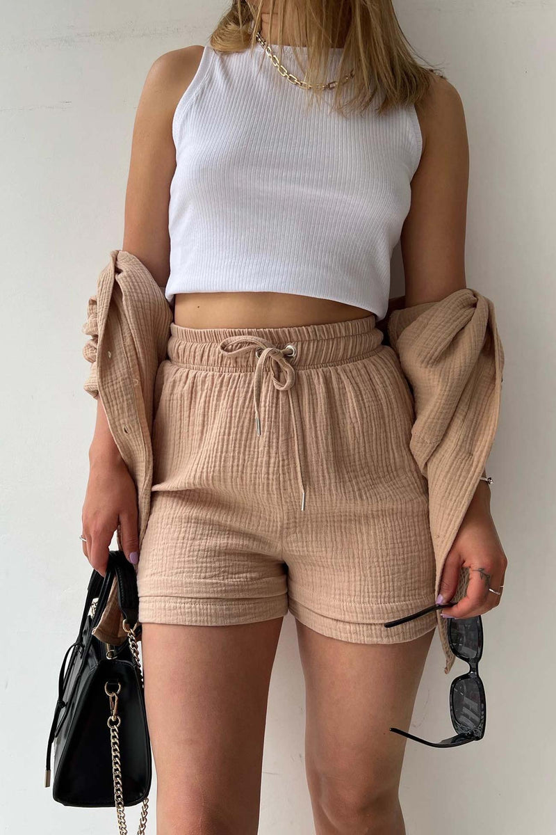 Long Sleeve Color Shirt Shorts Set