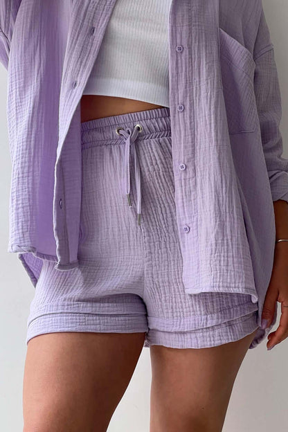 Long Sleeve Color Shirt Shorts Set